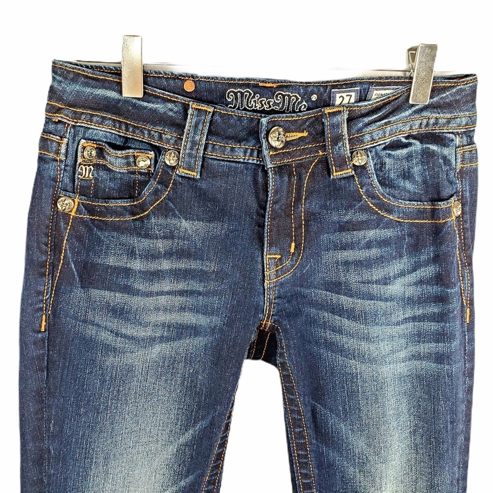 Miss Me Signature Rise Bootcut Jeans Dark Wash Embellished Size 27 - Picture 4 of 10
